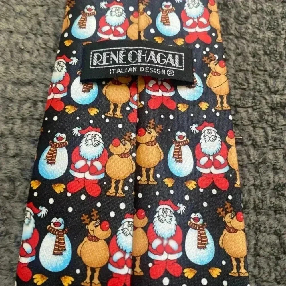 Rene Chagal Christmas tie with Santa, reindeer and snowman